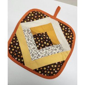 Quilted Handmade Pot Holder Yellow Orange Brown Kitchen